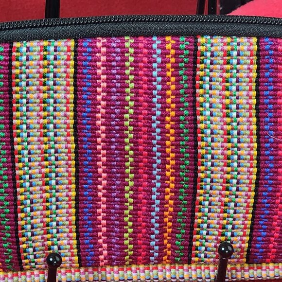 Handmade Guatemalan Embroidered Bright Floral / Stripes Clutch Makeup Bag Rose - Picture 14 of 16